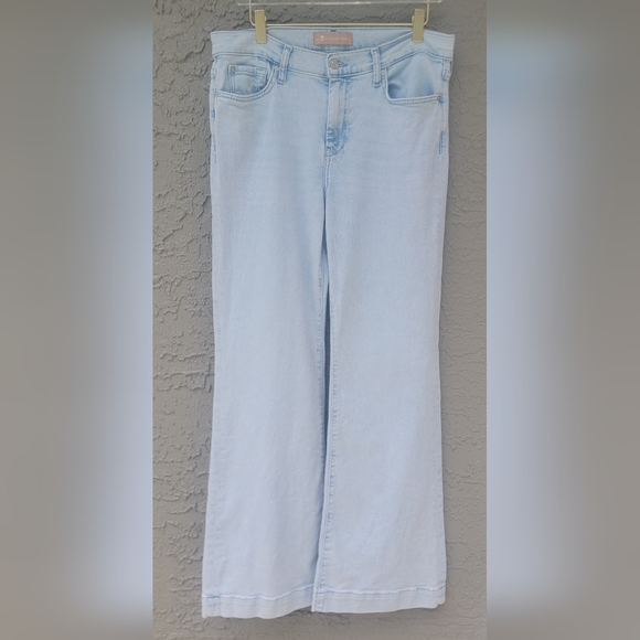 7 For All Mankind Tailorless Dojo Jeans 31 Light Wash Wide Leg Flare - Picture 9 of 16